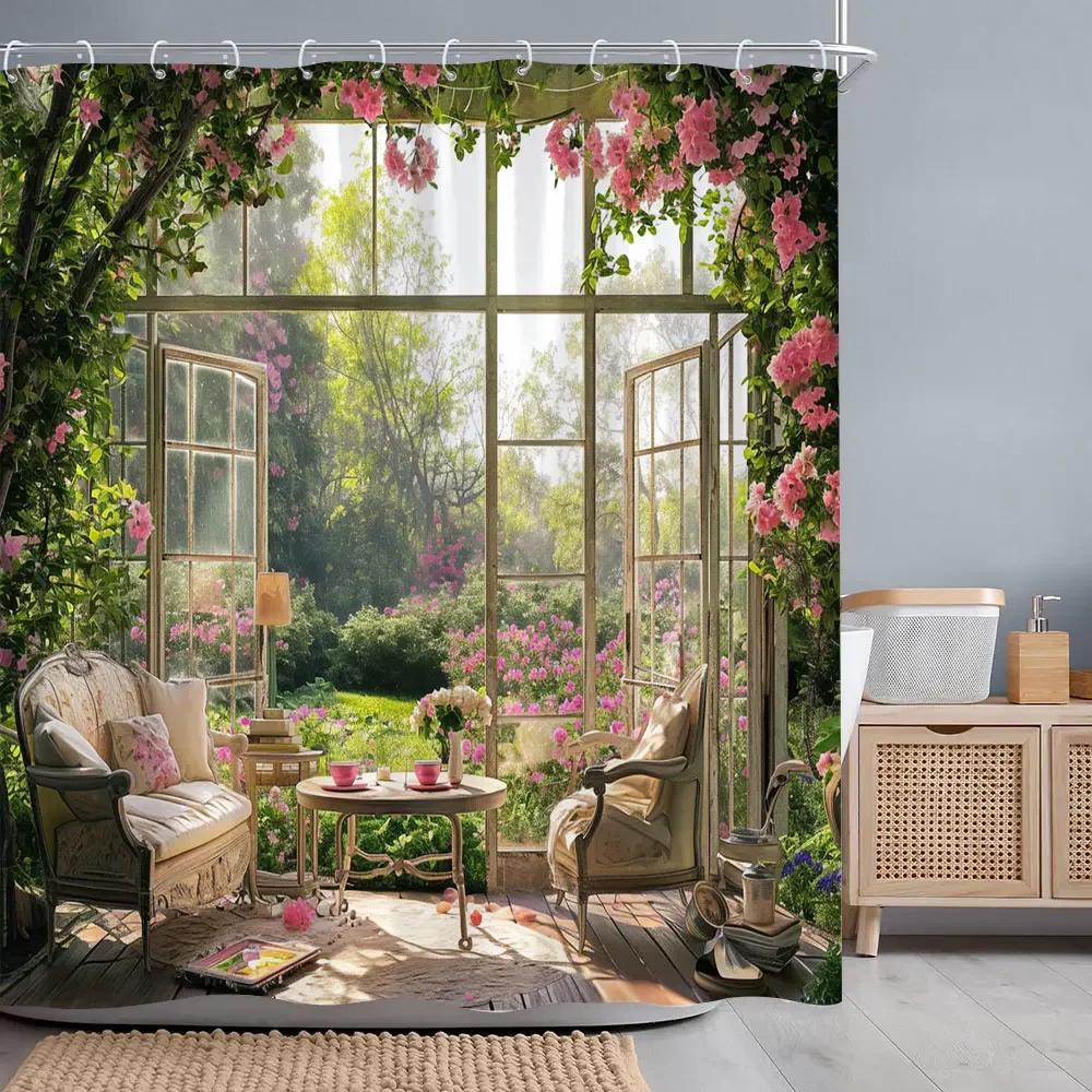 Retro Rustikale Holztüren Duschvorhänge Vintage Bauernhaus Scheune Alte Tür Heimdeko Wasserdichtes Polyester Badezimmer Vorhang Set