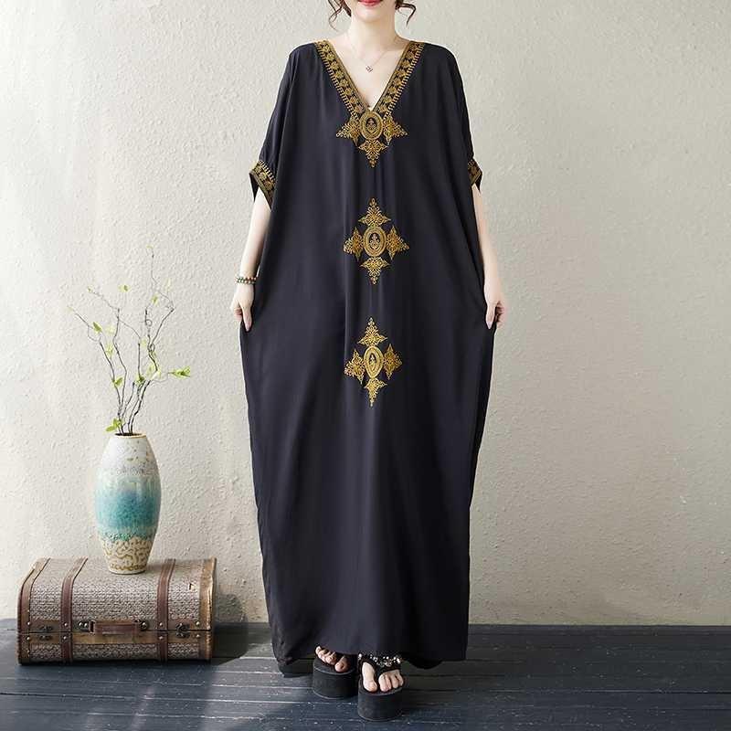 New Embroidered Solid Color Temperament Vacation Bohemian Extra Long Dresses