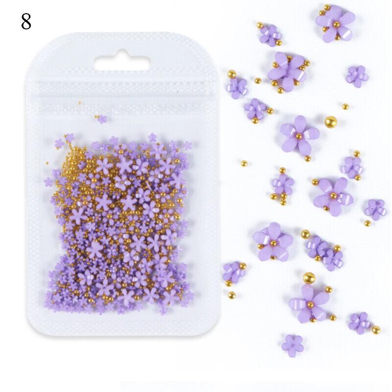 200Pcs Acrylic Crystal 3D Flower Nail Art Decoration Cute Mixed Size Manicure _A