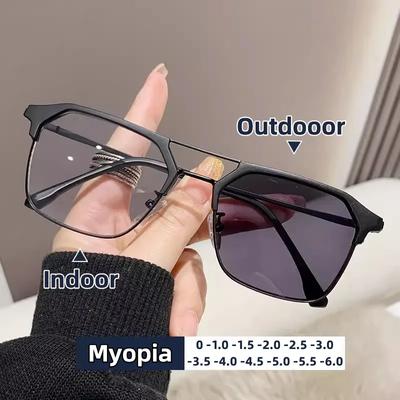 Luxusní inteligentní fotochromatické brýle pro krátkozrakost Double Deam Změna barvy Hotové Brýle pro krátkozrakost Muži Ženy Minus dioptrie