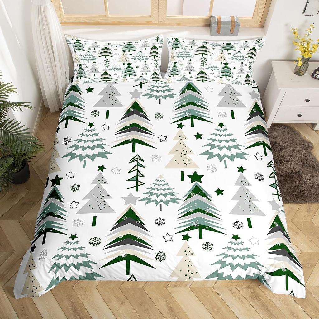 Merry Christmas Duvet Cover Twin Queen Christmas Tree Snowman Bedding Set For Kids Boy Girl Teen Gingerbread Man Comforter Cover