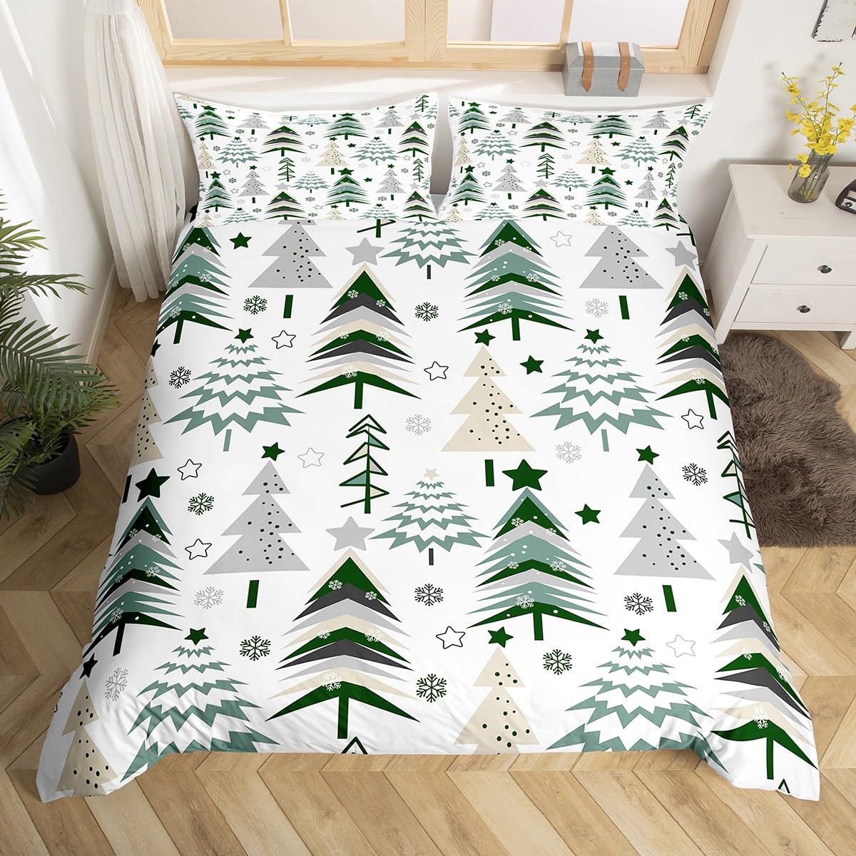 

Merry Christmas Duvet Cover Twin Queen Christmas Tree Snowman Bedding Set For Kids Boy Girl Teen Gingerbread Man Comforter Cover EU Single(135x200cm)