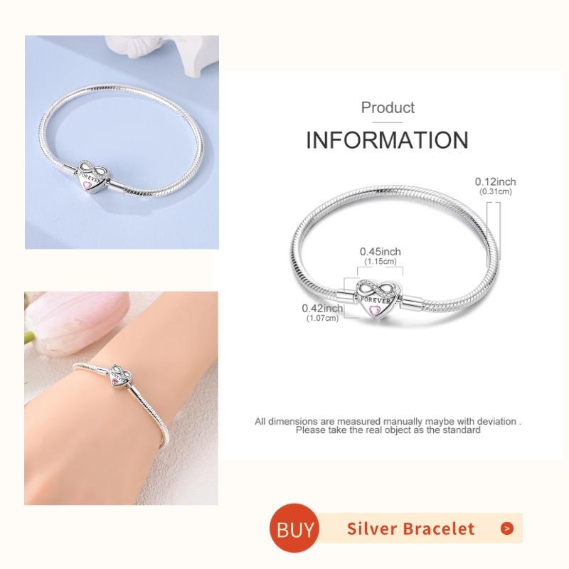 Pink Love Heart Silver 925 Bracelet Original Bracelets Zircon Cat Paw Snake Chain For DIY Charms 17-20CM Wedding Jewelry Gifts