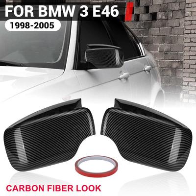 Paar Rückspiegelabdeckungen Seitenspiegelkappen für BMW E46 E39 Limousine/Touring 1998 1999 2000-2005 ABS Carbon Fiber Farbe Glanz Schwarz