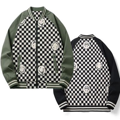 Erkek Ceket Hip Hop Sokak Beyzbol Üniforması Ekose Baskı Moda Baskı Y2k Mont Oversize Spor Ceketler