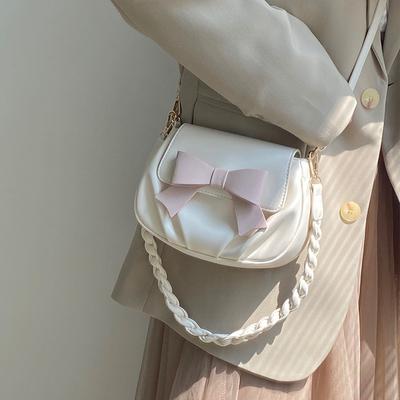 Sweet Bow Pleated Crossbody Bags Fashion Women's Soft PU Leather Saddle Shoulder Bag Trend All-match Commuter Underarm Bags