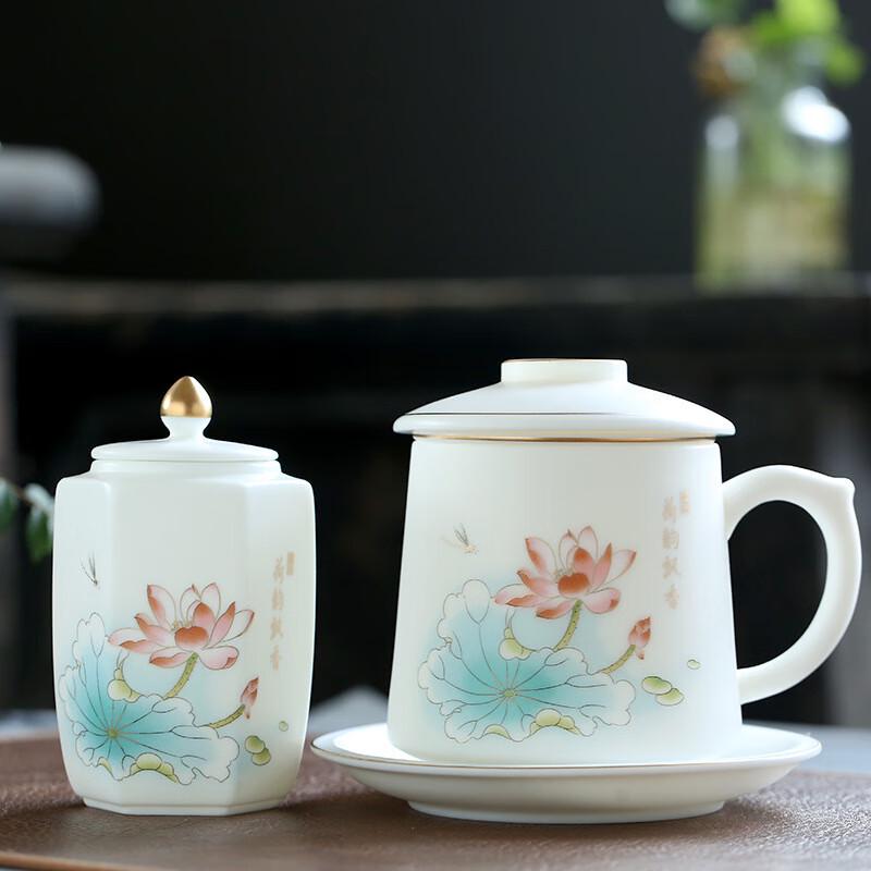 Thousand Li Rivers and Mountains Unglazed White Porcelain Teacup & Tea Caddy Gift Set