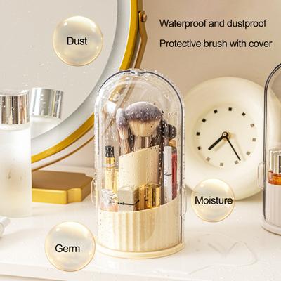 360 Grad drehbarer Make-up-Organizer Staubdichter Make-up-Pinselhalter mit Deckel Klar Große Kapazität Kosmetikstift-Halter für Schminktisch Badezimmer Arbeitsplatte