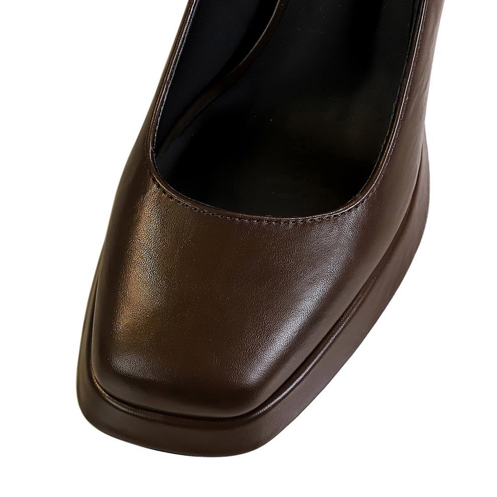 Talon épais, Talon carré, Talon haut, Plateforme imperméable, Bout carré, Décolleté bas, Boucle de ceinture, Bride droite, Chaussure simple pour femme