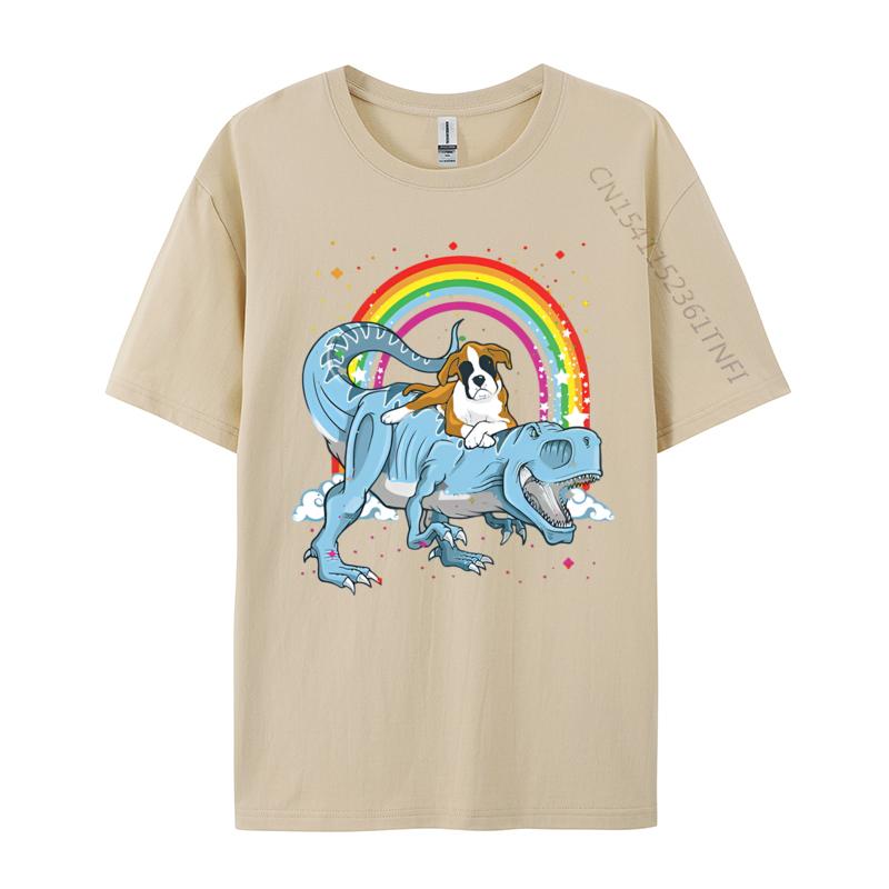 Boxer reitet Dinosaurier T Rex Hundeliebhaber T-Shirt Lustige Herren T-Shirts Baumwoll-T-Shirts Fitness Lustige T-Shirts Herren