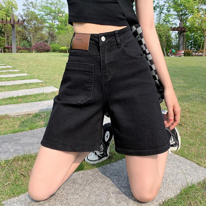 

Women s High-Waisted A-Line Denim Shorts - Slimming Wide-Leg Mid-Length for Summer Small чорний