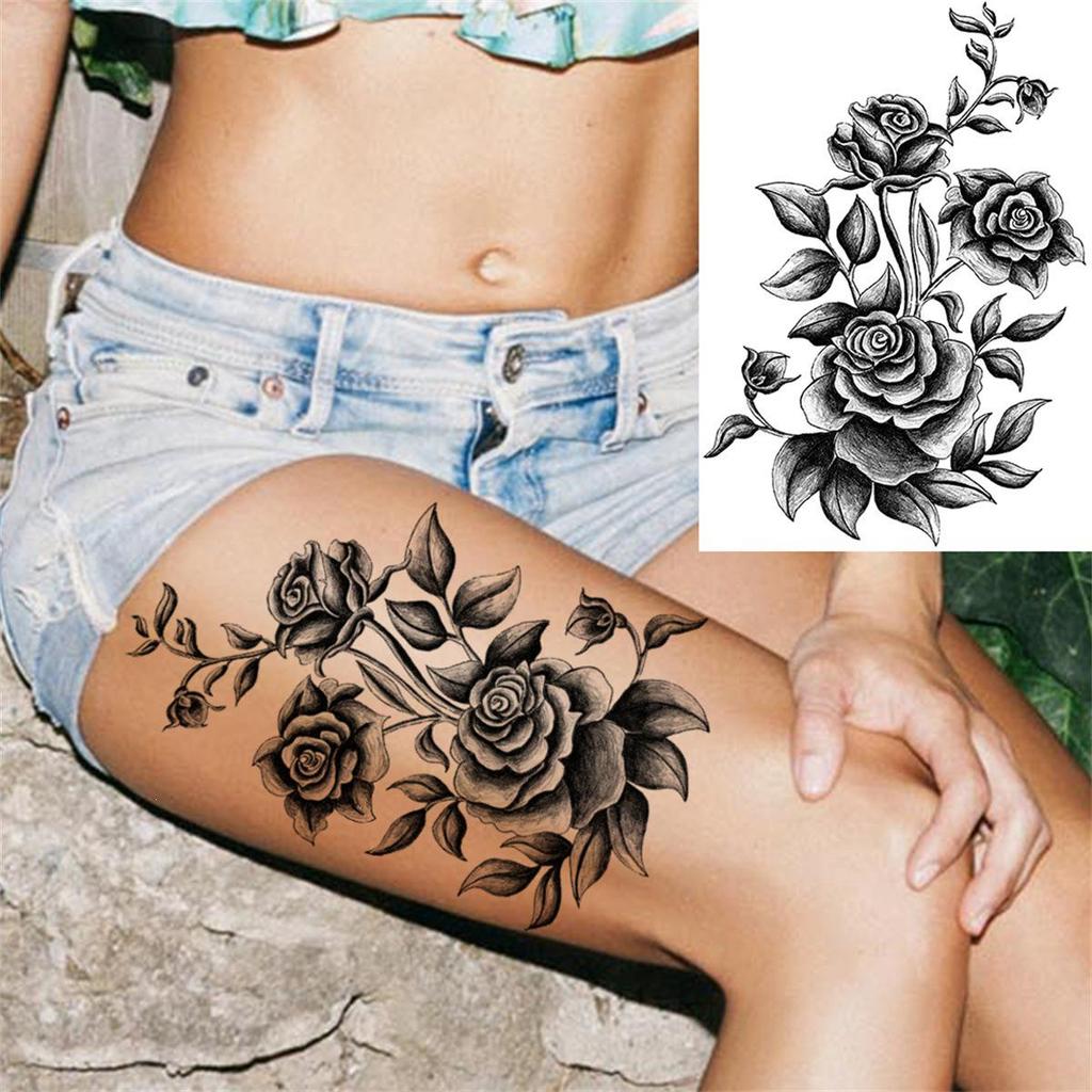 Hochwertige temporäre Rosen-Tattoos für Arm und Wade – Europäischer & Amerikanischer Stil