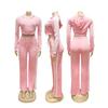 TW802 Women's Autumn/Winter Striped Hooded Cardigan & Straight-Leg Trousers Set