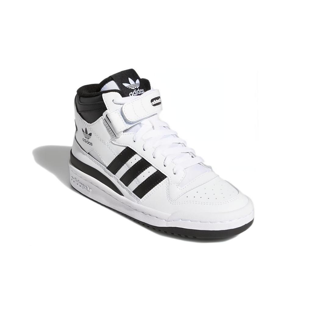 Adidas Originals FORUM Mid J Abrasion Resistant High top Kids' Skateboarding Shoes White Black Teenagers FZ2083