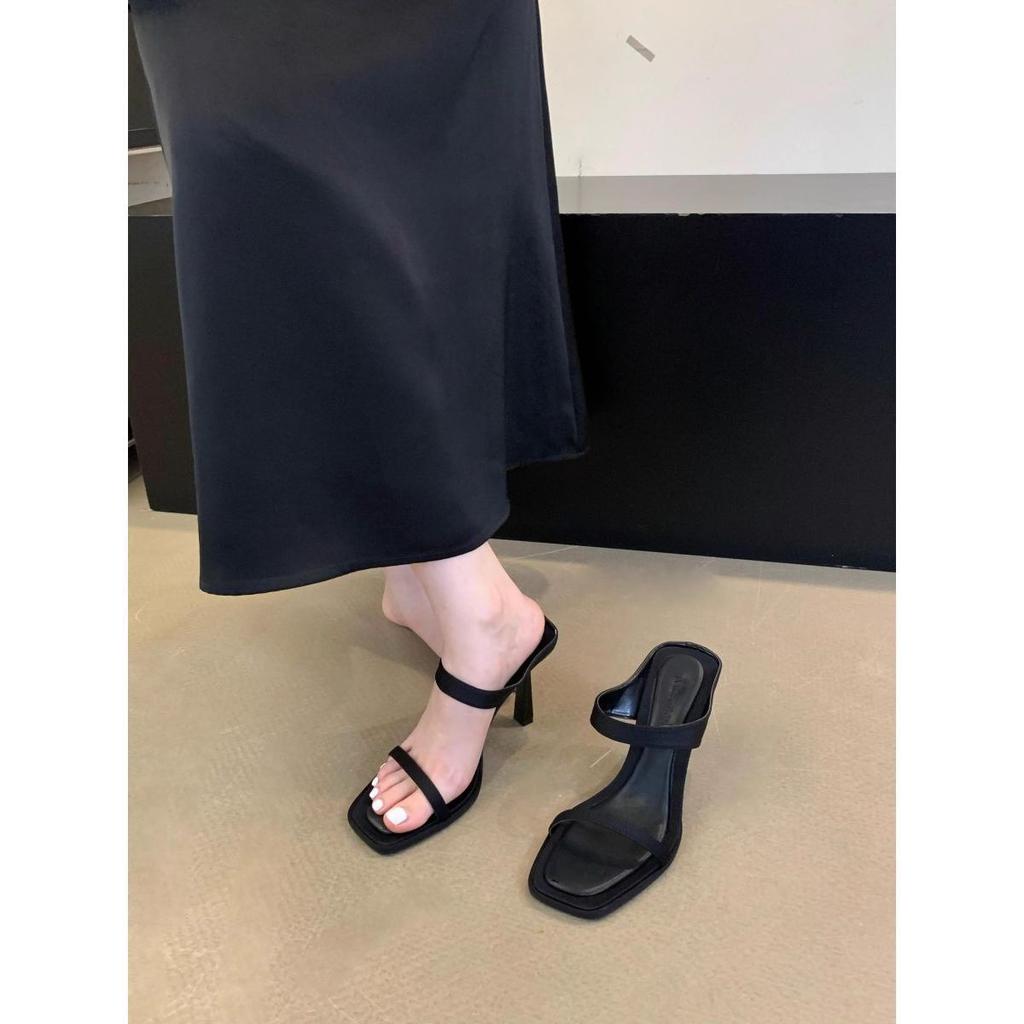 2025 summer Internet celebrity new with skirt high heels sandals women wear silver black word with stiletto sandals