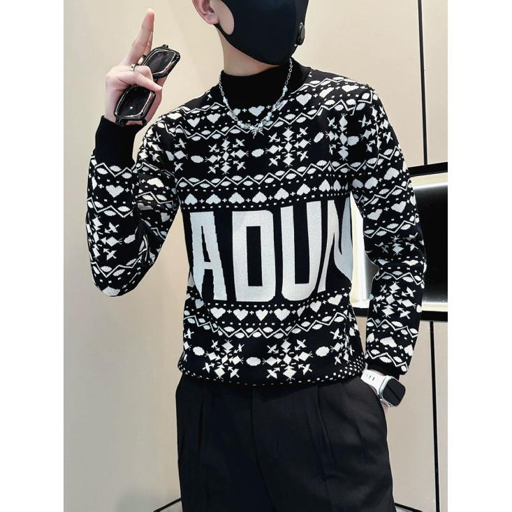 

Круглый ворот свитера Мужская мода бренд красивая осень и зима майка новые мужские изящные облегающие топы 3XL чёрный