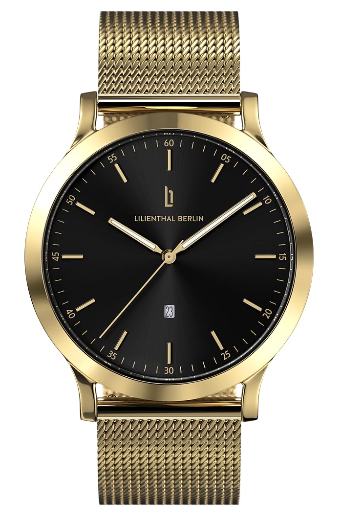

Золотий годинник Lilianthal Berlin з датою, зроблений з чоловічим дисплеєм, Німеччина, H01-109-B023BS чорний