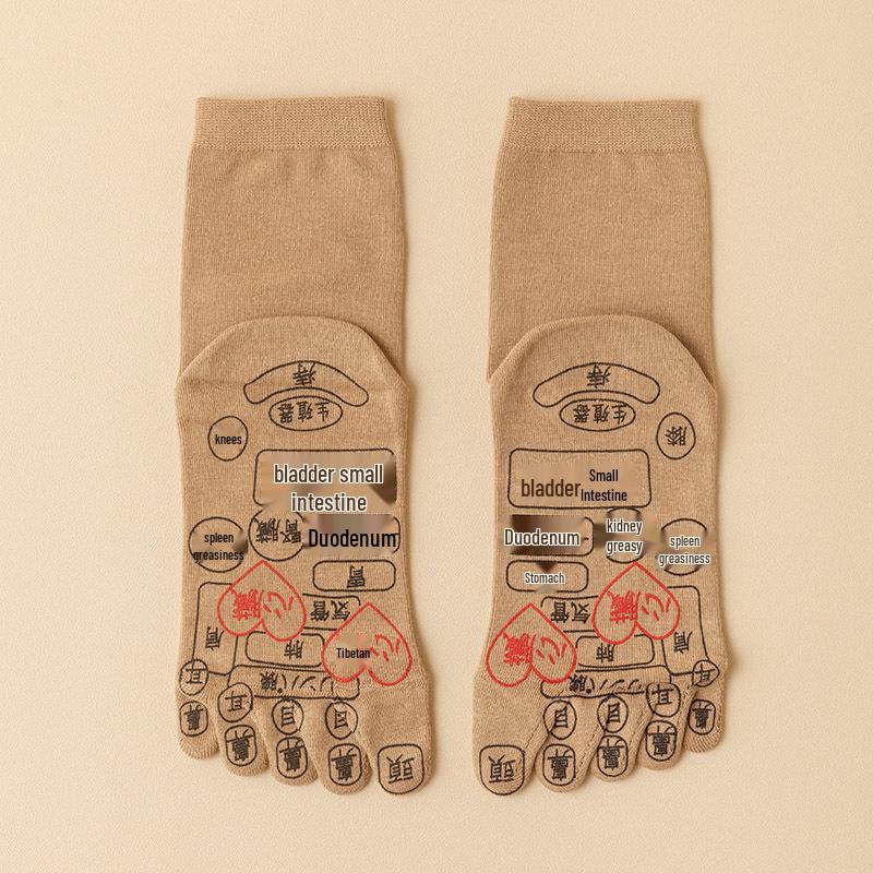 Damen Fünf-Zehen Plantar-Akupunkturpunkt Wadenlange Baumwollsocken - Antibakteriell, Desodorierend und Massage für Paare
