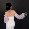 Decorative with Pearl Bridal Sleeves Wedding Dress Elastic Cuff Wedding Arm Sleeves Puffy Tulle Sleeve Party