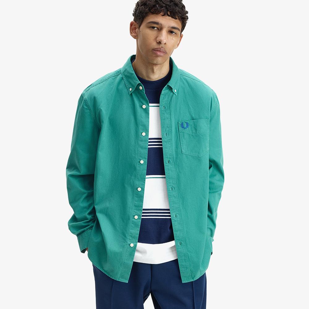 FRED PERRY [Sport] Relaxed Washed Twill Shirt - Deep Mint Afpm2612431-R35