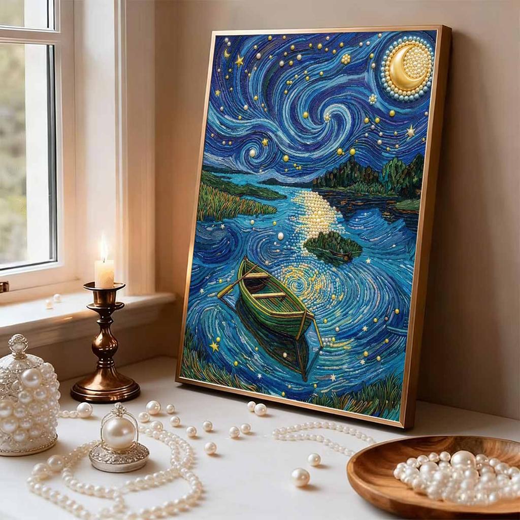 DIY Pearl Painting Set Boat Pattern Home Decoration Handmade Sticky Diamond Creative Canvas Pearl Art Painting Crafts Perfect Gift