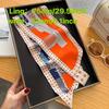 Boho Chic Orange Floral Print Skinny Neckerchief Scarf For Women Satin Silk Ribbons Bandana Neck Tie Wrist Wrap Shawl Echarpe