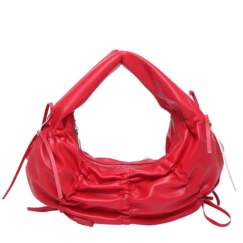 Half Moon Bowknot Women Handbags Pleated Cloud Dumpling Bags for Women Croissant Shoulder Bag Designer Bag  Crescent Clutch 38x14x7cm