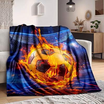 1pc Soccer Fireball Blanket, Lightweight Flannel Throw Blanket for Sofa, Bed, Travel, Camping, Living Room, Office, Couch, Chair, and Bed