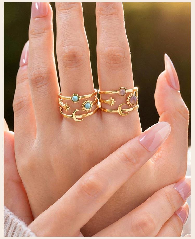 Stainless Steel Star Moon Ring for Women, Waterproof Layered Stackable Open Finger Ring, Boho Celestial Jewelry Adjustable