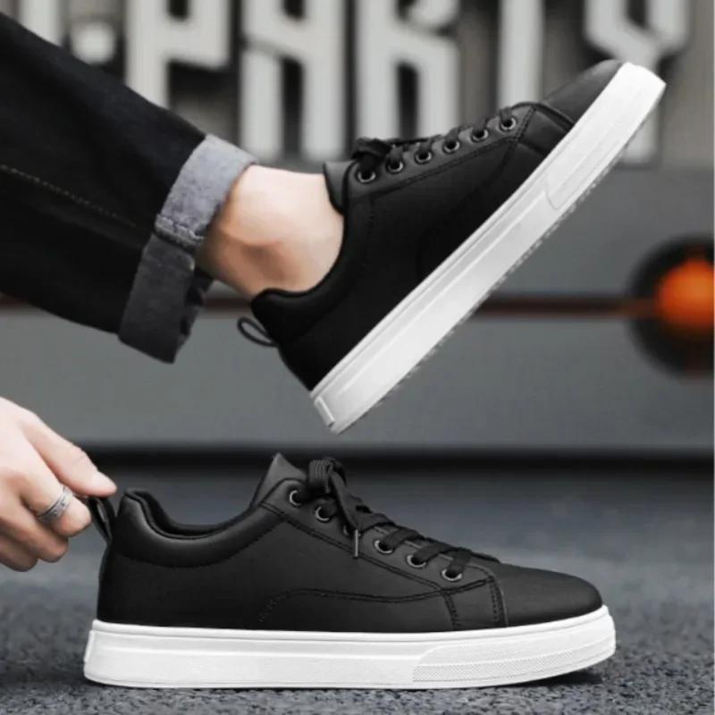 High Quality Men's Sneakers Light PU Leather Casual Shoes for Men Lace Up Flats Luxury White Black Tenis Shoes