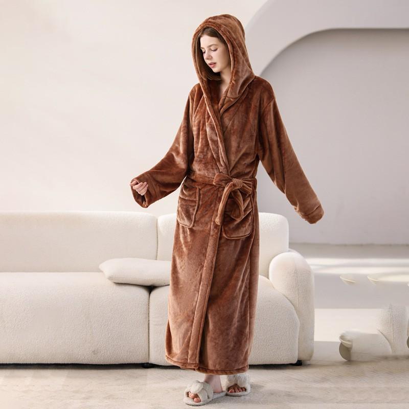 Bata de Franela con Capucha Oversize para Hombre y Mujer de Longitud Larga hasta el Tobillo Ropa de Dormir Acogedora de Invierno Ropa para el Hogar