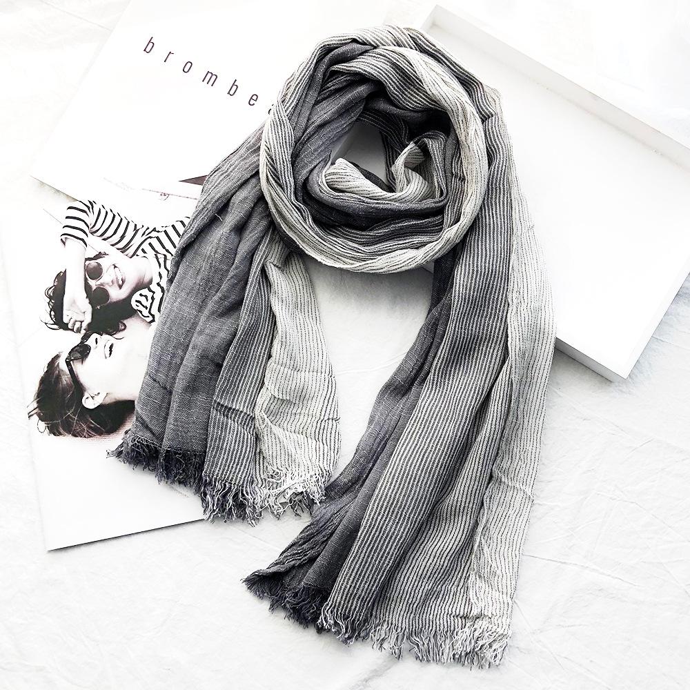 Japanese & Korean Style Autumn/Winter Unisex Striped Scarf In Cotton, Linen & Silk