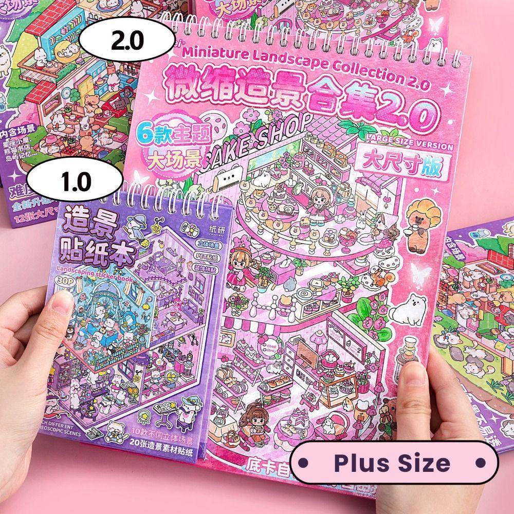 2.0 Plus Size Miniature Landscape Sticker Collection PET 6-in-1 3D Landscape Sticker Decompression Cartoon