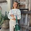 Dimanaf 2025 Dámský pruhovaný podzimní barevný svetr Design Základní Nová móda Topy Trička Ležérní Volná trička