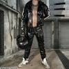 Men's PU Leather Hoodie Suit Casual Sportswear Hooded Jogging Suit Sportswear Black Men's Sportswear XS-5XL