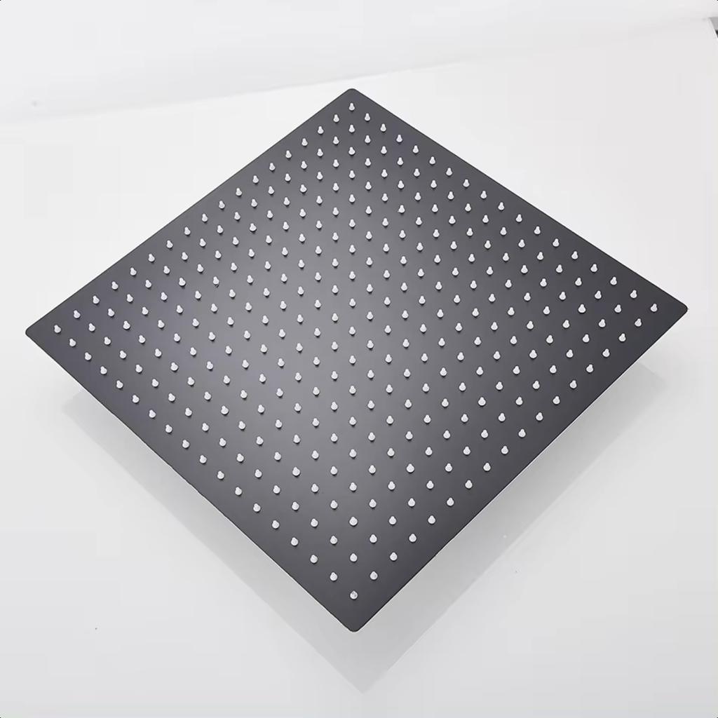 Black 16 Inch Square Rainfall Shower Ultrathin Stainless Steel Shower Chrome Bathroom Top Rain Shower Faucet