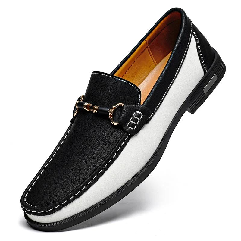 Luxury Brand Genuine Leather Mens Shoes Wedding  Slip on Loafers New Trend Metal Buckle Moccasins Versatile Male Business Shoes