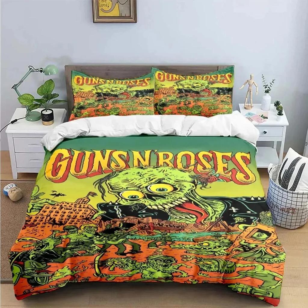 3D Print Guns N Roses GNR Band Retro Printed Bed Set Duvet Cover Pillowcase Bedding Set Linen Sheet Quilt Cover Queen King Size