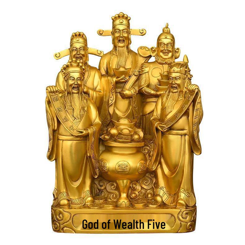 Large Bronze Five Gods of Wealth Figurine for Home or Office Worship