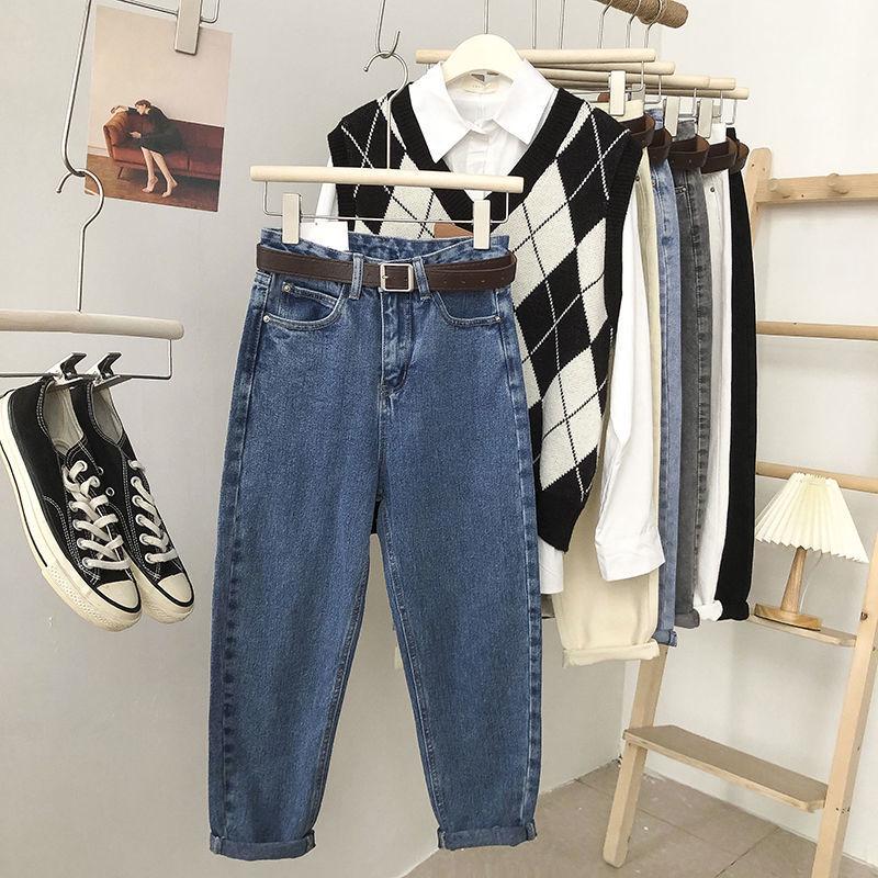 2021 Autumn/Winter Women's High-Waist Slim-Fit Korean Harem Jeans