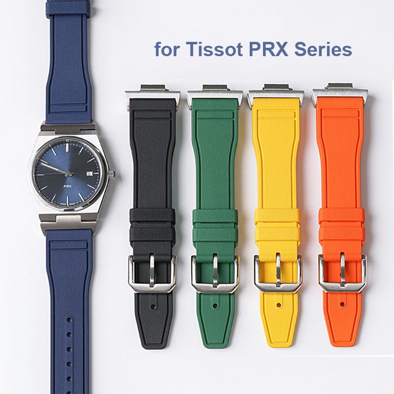 FKM Fluorgummiband för Tissot PRX-serien T137.407/T137.410 Super Player 40mm Herrar Snabbfäste Adapter Klockarmband 12mm