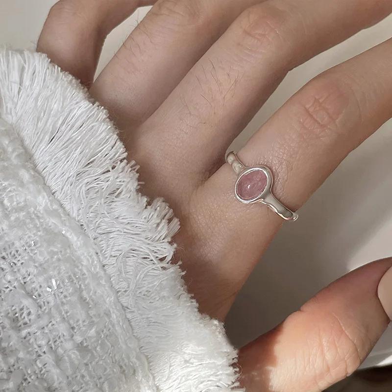 925 Silver Ring Red Stone Geometric Jewelry Vintage Handmade Women Ring Irregular Fashion Birthday Gift Party Accessory resizable