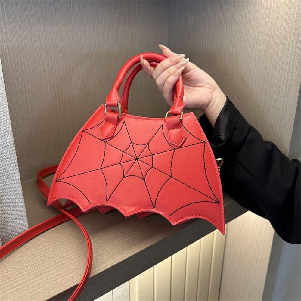 PU Leather Halloween Bag Bat Wing Halloween Crossbody Bag Punk Spider Web Shoulder Bag Outdoor
