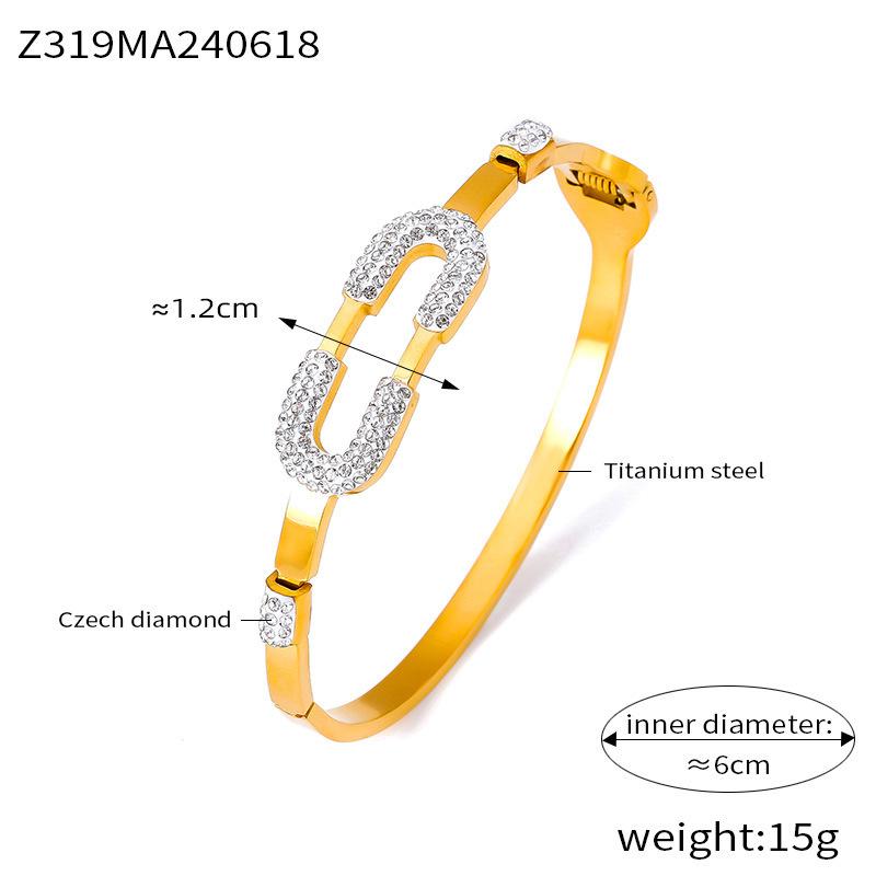 Simple Full Diamond Titanium Steel Gold-plated Bracelet Geometric Paperclip Love Retro Personality Non-fading Bracelet
