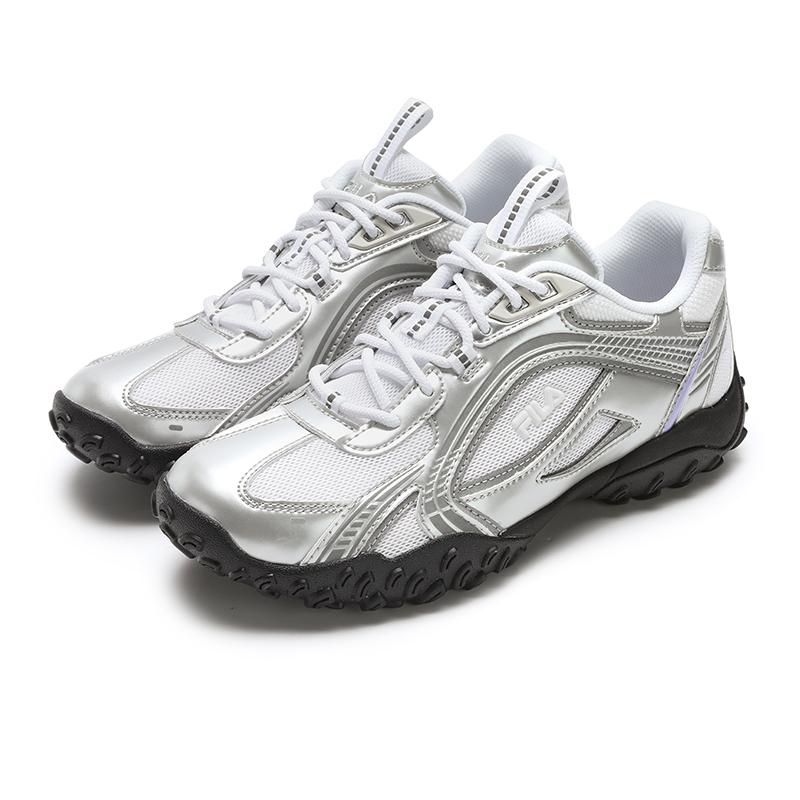 Fila Kiesel Ballerinas Mode Vielseitig Flüssig Silber Stoßdämpfend Rutschfest Low-Top Freizeitschuhe Damenschuhe Silbergrau Weiß F12W432106FSW