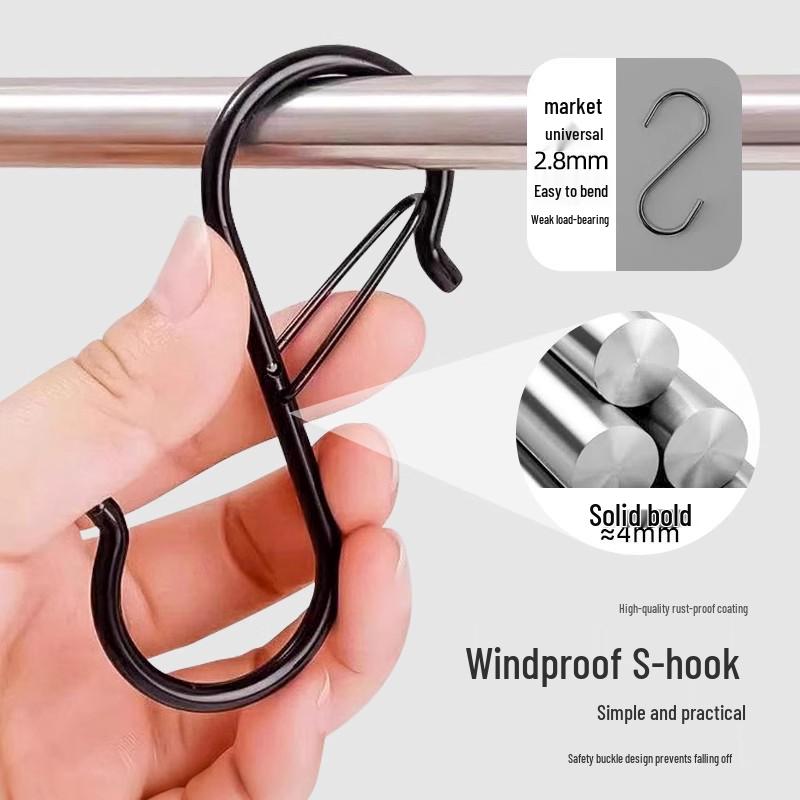 

3-Pack Windproof Black S-Shaped Hanging Hooks with Drop-Resistance
