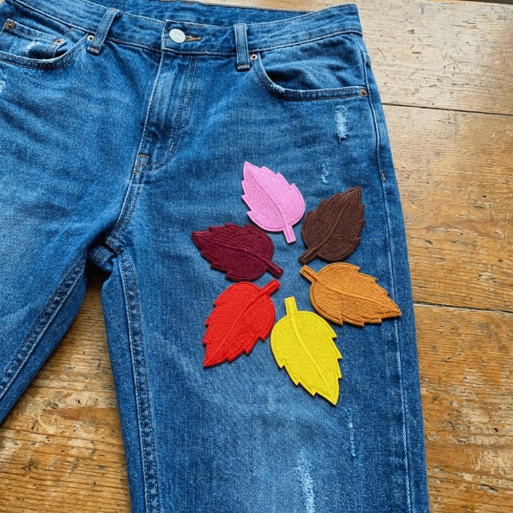 2PCS Lifelike Embroidery Leaf Stickers Pure Color Green Leaves Patch Clothes Cloth Stickers Bags