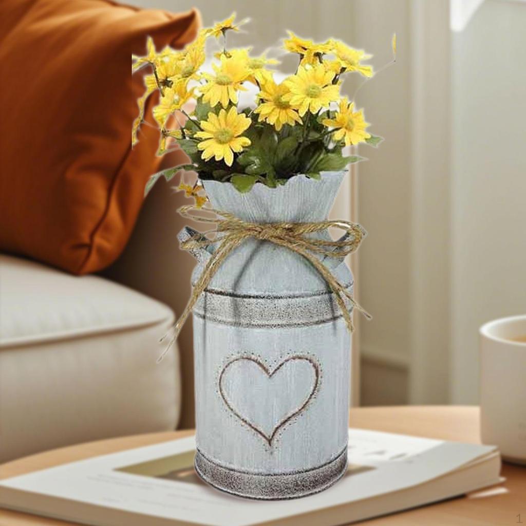 Flower Rustic Jug Decorative Metal Planter for Artificial Flowers Farmhouse Vase Living Room