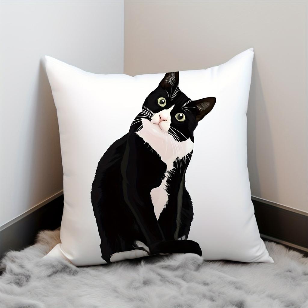 1, realistic black cat painting, peach muscle velvet pillowcase.