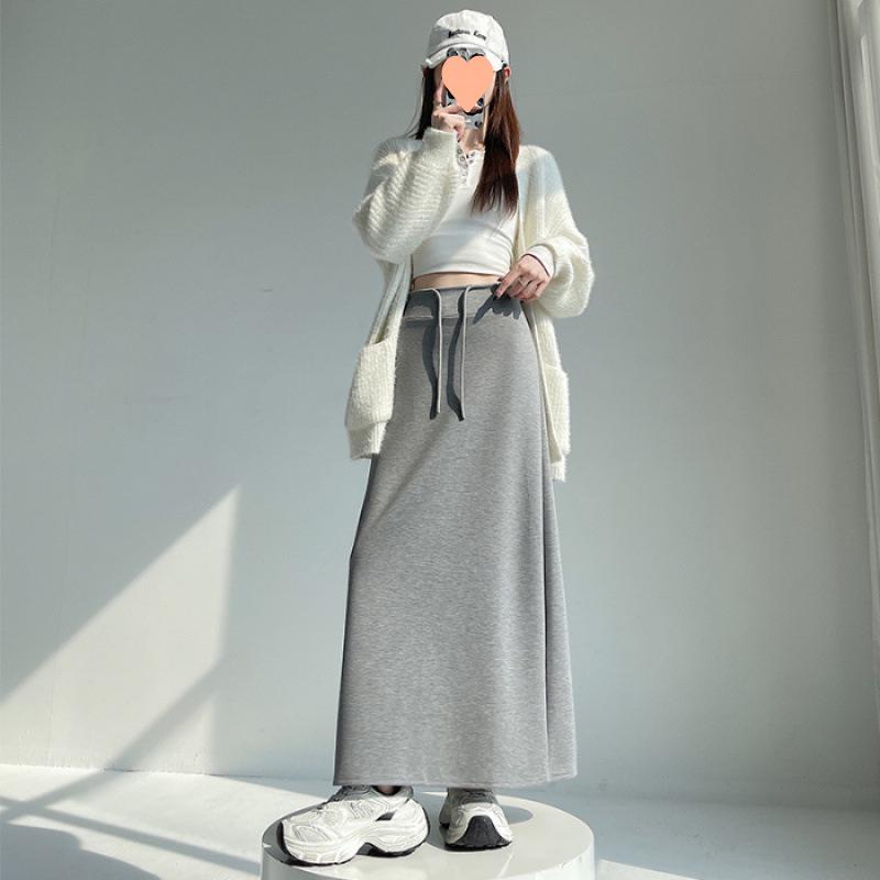 

Women s Grey High-Waisted Drawstring Sports Skirt: 2025 Autumn/Winter Casual Loose Straight-Leg Half-Length. S світло-сірого кольору